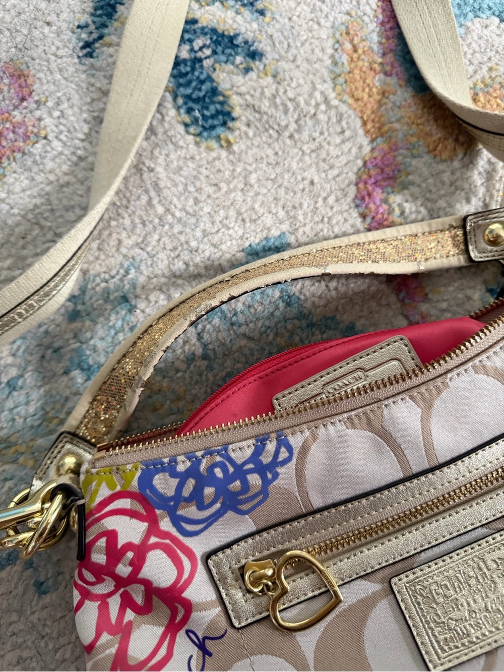 Coach Beige Signature Crossbody with Multicolor Floral Accents - Picture 5 of 9